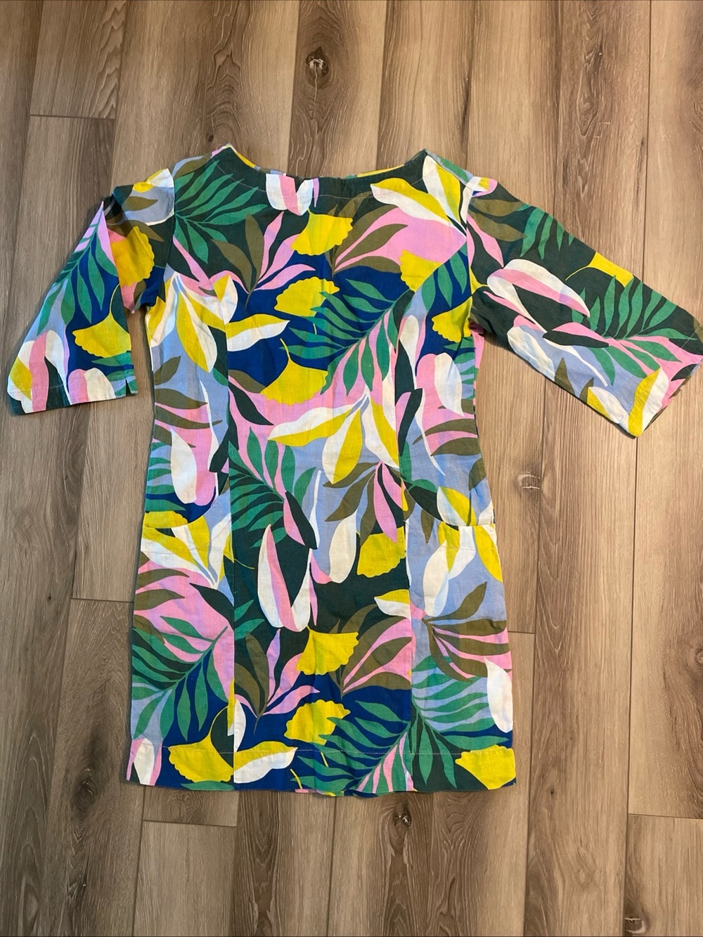 Boden Women’s Size 6 Multicolor Tropical Print Dress 100% Linen 3/4 Sleeve